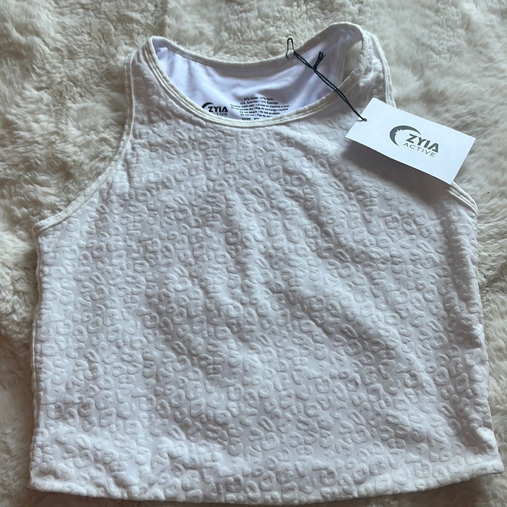 Zyia active white leopard crop tank